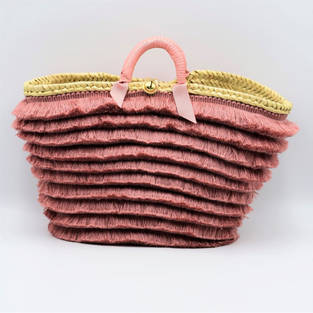 Tote straw bag retro pink