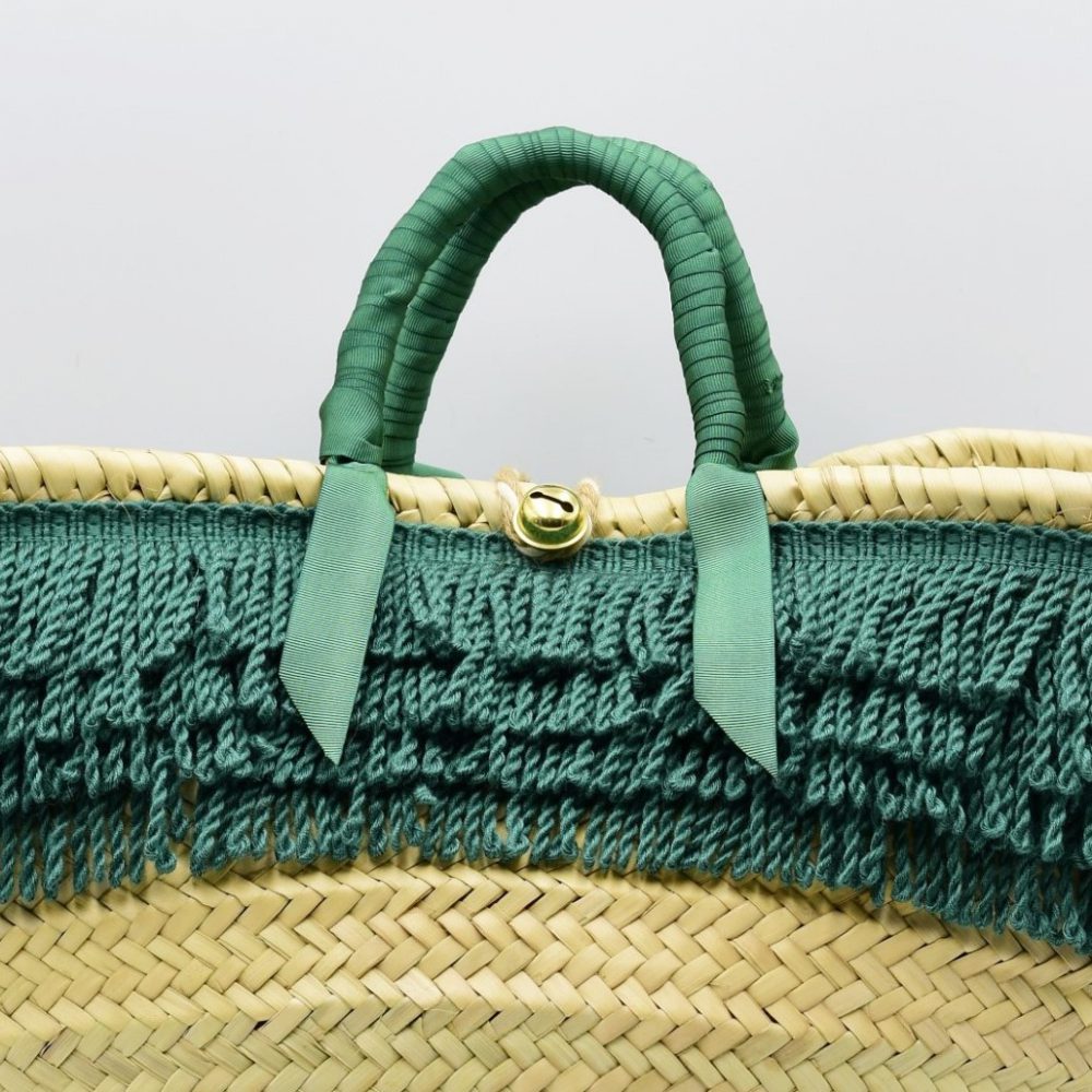 Grand straw beach bag half-emerald