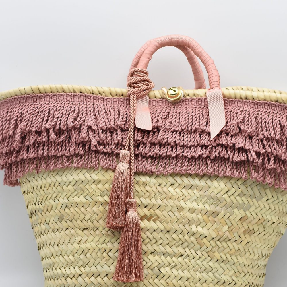 Grand straw beach bag half-pink