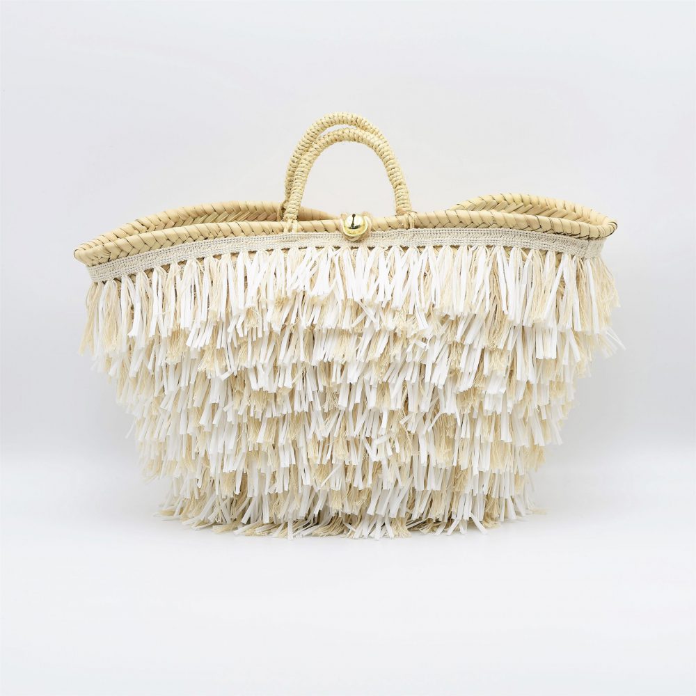 Grand straw beach bag white beige