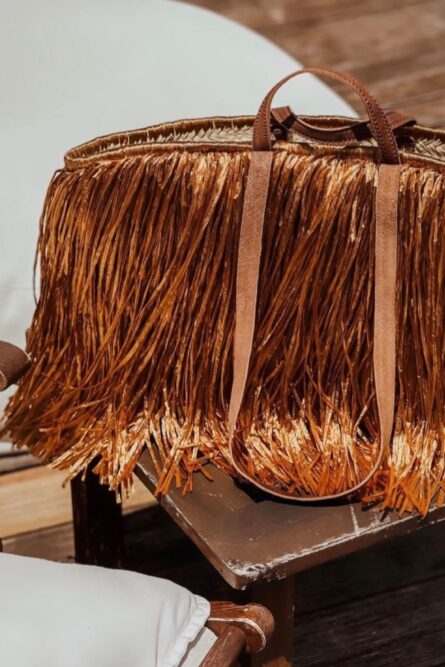 Tote Straw shoulder bag bronze with leather handles