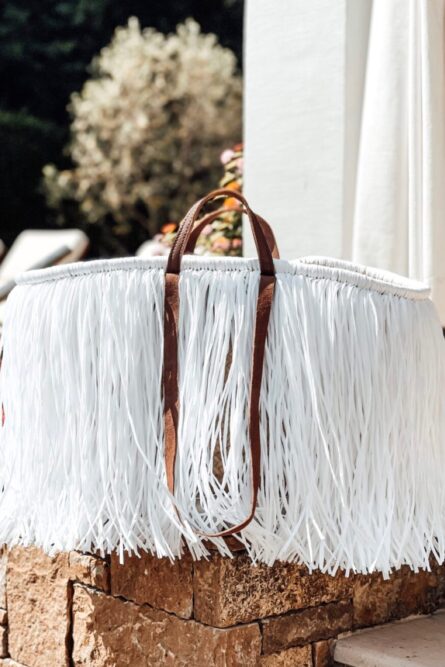 Tote Straw shoulder bag white with leather handles