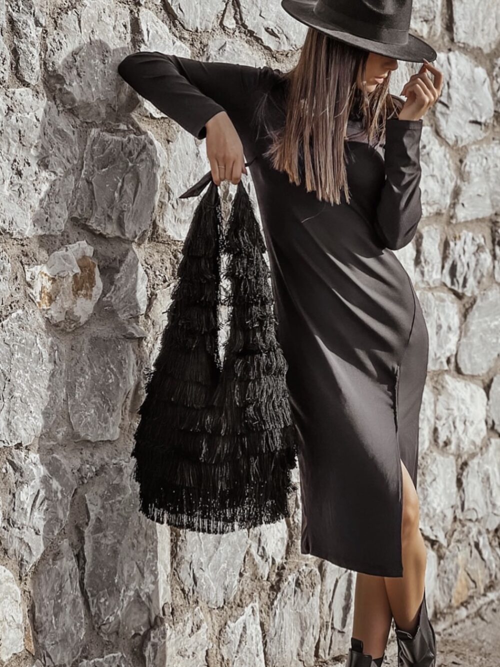Black bag  fully covered with fringes - Image 5