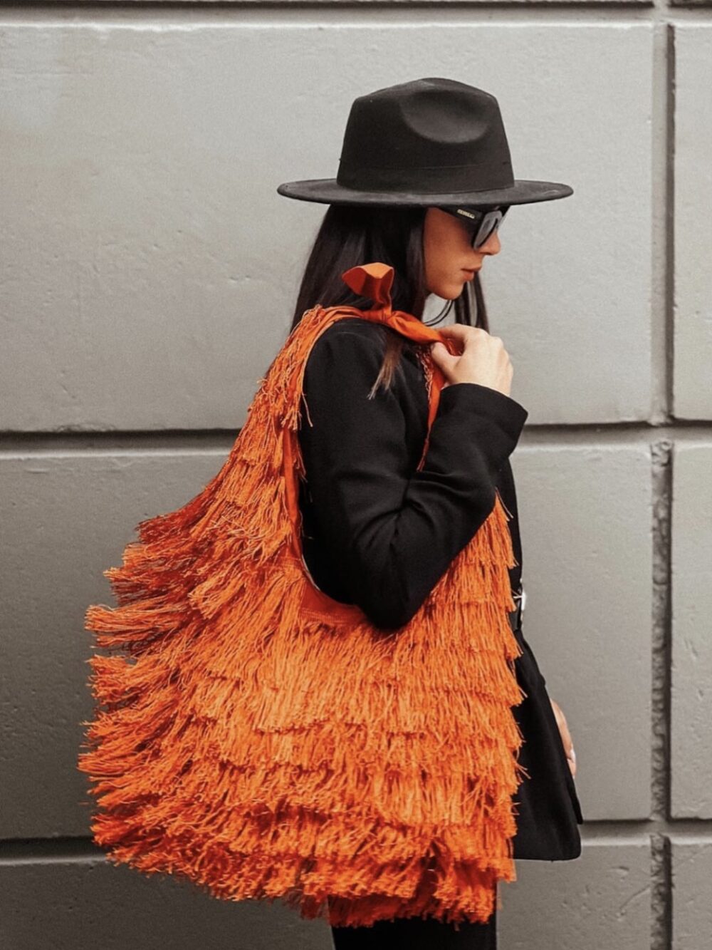 Orange bag fully covered with fringes - Image 3