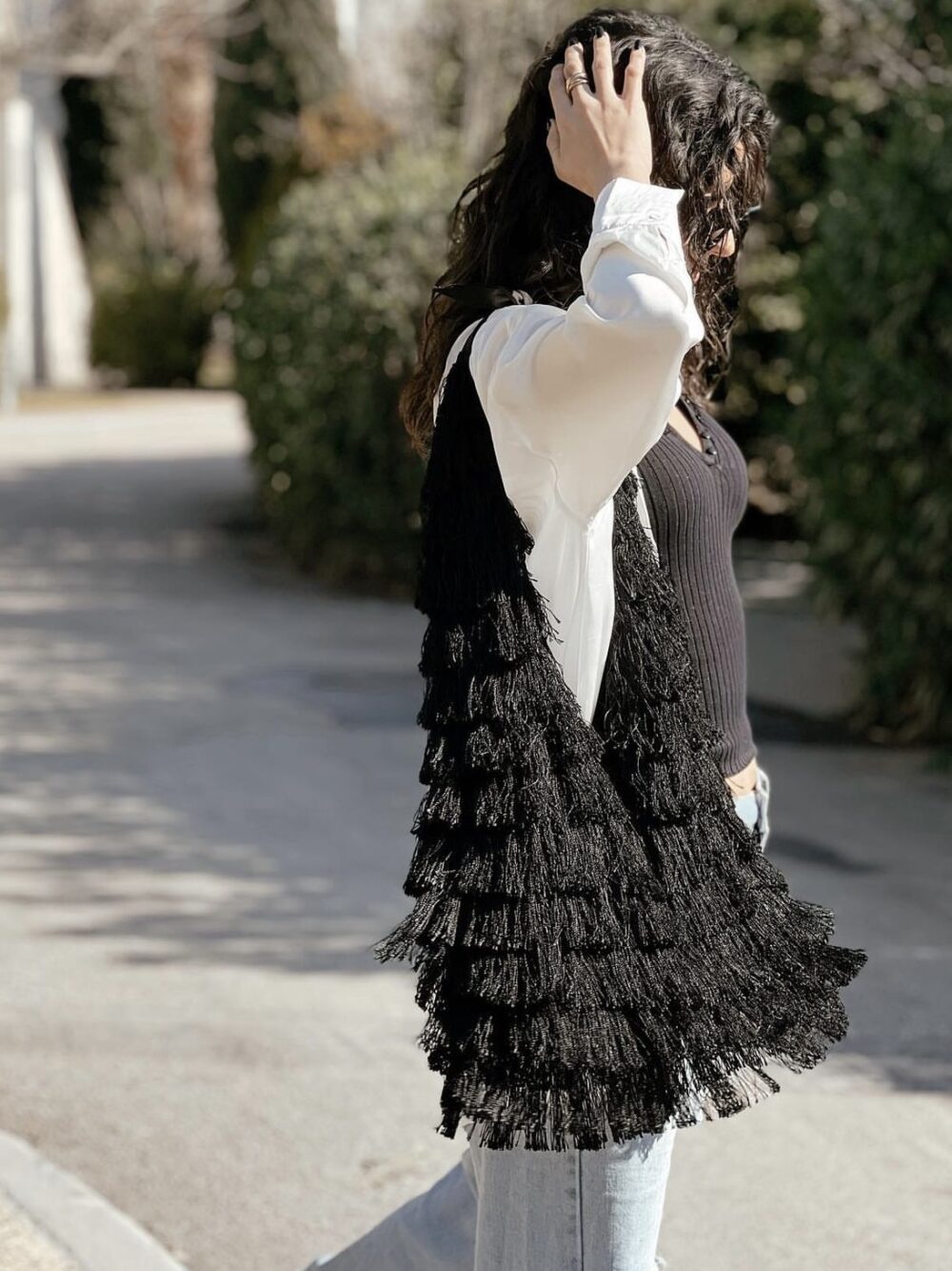 Black bag  fully covered with fringes - Image 6