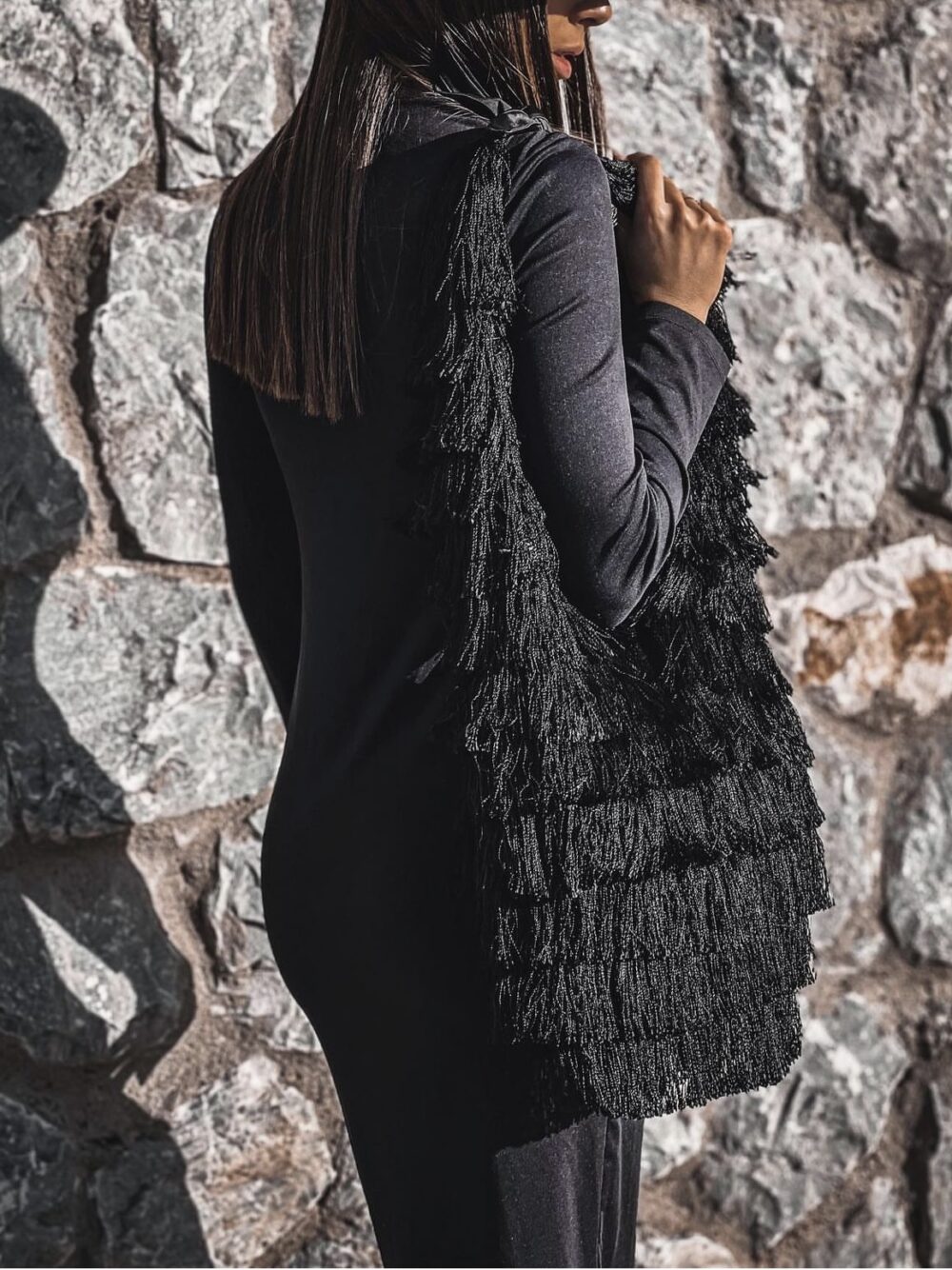 Black bag  fully covered with fringes - Image 7