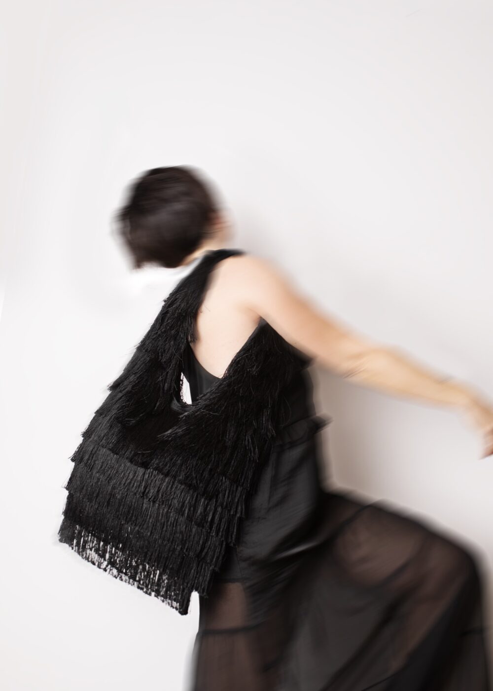 Black bag  fully covered with fringes - Image 2