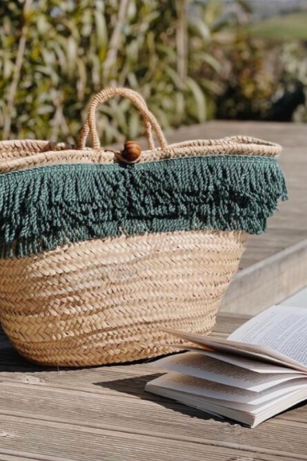 Grand straw beach bag green