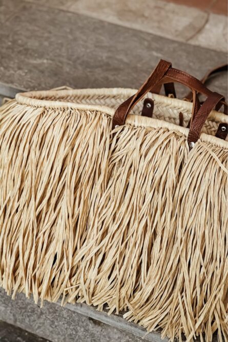 Tote Straw shoulder bag beige with leather handles