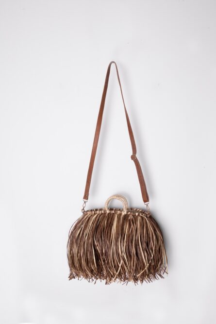 Petit straw bag multi beige with leather handles