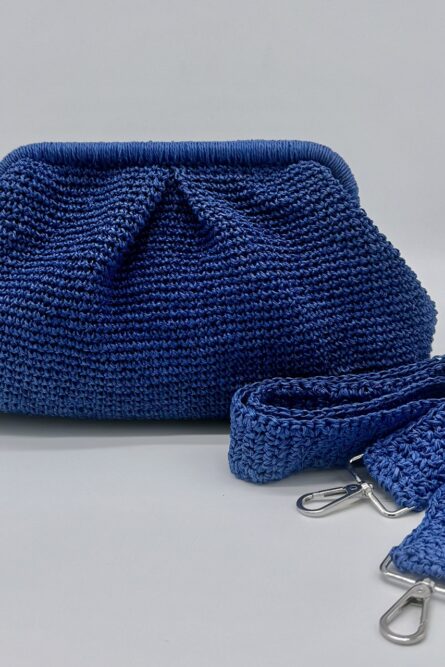Crochet Straw Pouch bag Blue Standard
