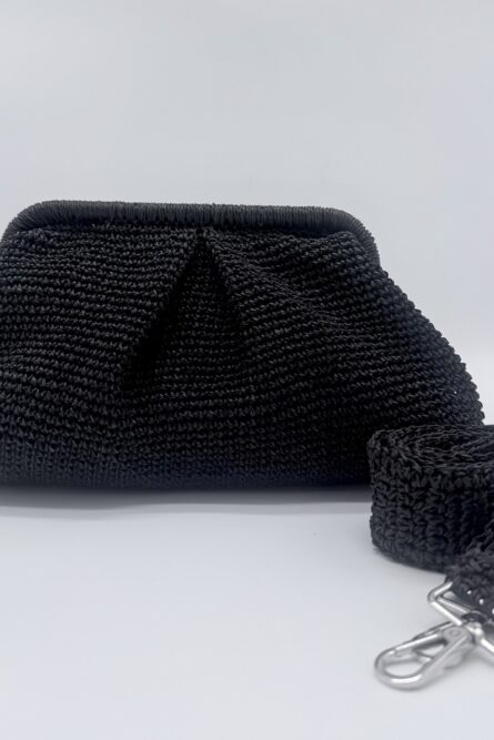 Crochet Straw Pouch bag Black Standard