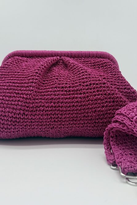 Crochet Straw Pouch bag Fuchsia Standard