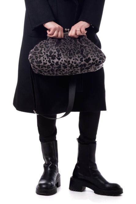 Kisslock Pouch Grey Animal Print