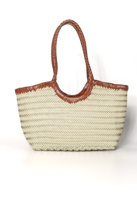 Standard Leather Handmade Bag Sand With Cognac Handles